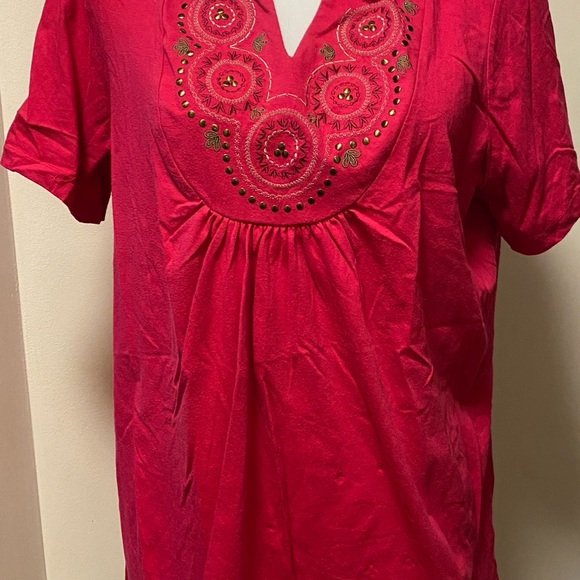 White Stag Tops - BOHO Tunic with metal deco front, short sleeve 16W